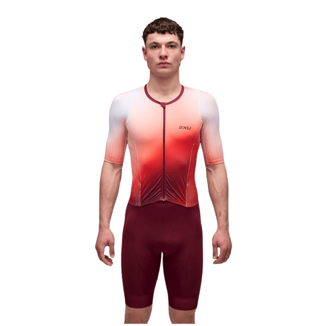 2XU - Mens Aero Sleeved Trisuit - Heatwave/Shiraz - Aid Station