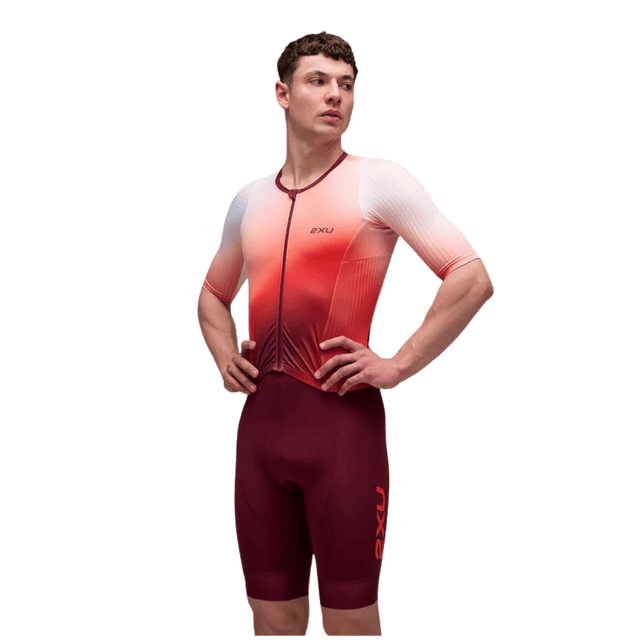 2XU - Mens Aero Sleeved Trisuit - Heatwave/Shiraz - Aid Station