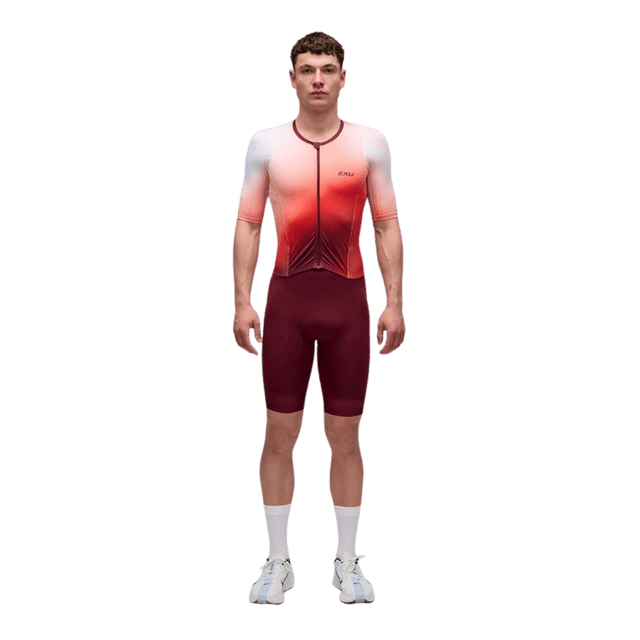 2XU - Mens Aero Sleeved Trisuit - Heatwave/Shiraz - Aid Station