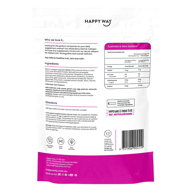 HappyWay - Marine Collagen + Vitamin D 250g - Mixed Berry