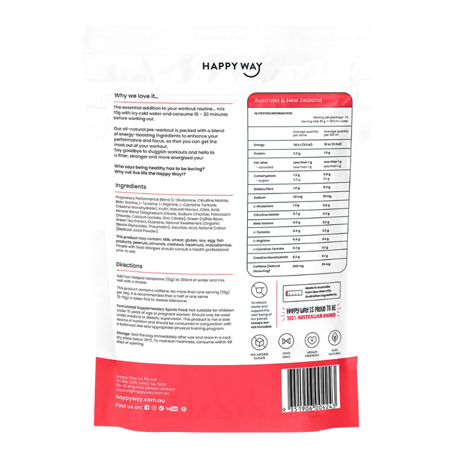 HappyWay - Pre-Workout Powder 250g - Watermelon