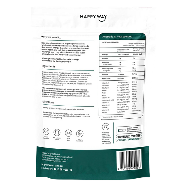 HappyWay - Super Greens Powder 200g - Tropical