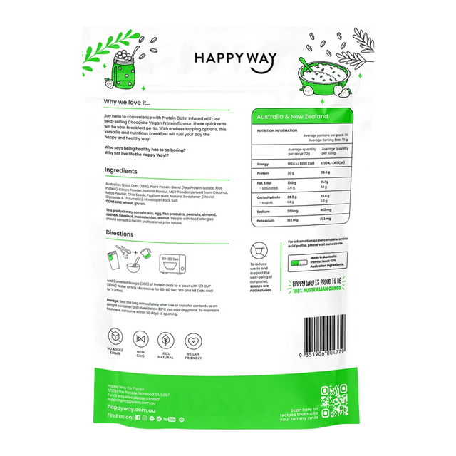 HappyWay - Vegan Protein Quick Oats 700g - Chocolate