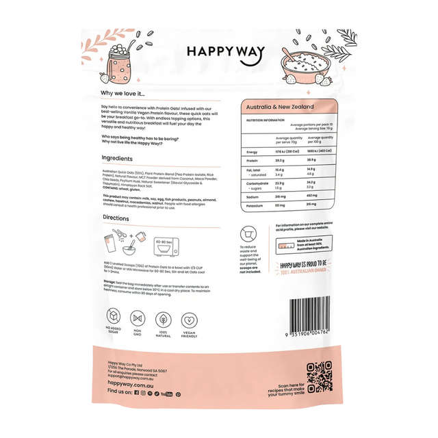 HappyWay - Vegan Protein Quick Oats 700g - Vegan Vanilla
