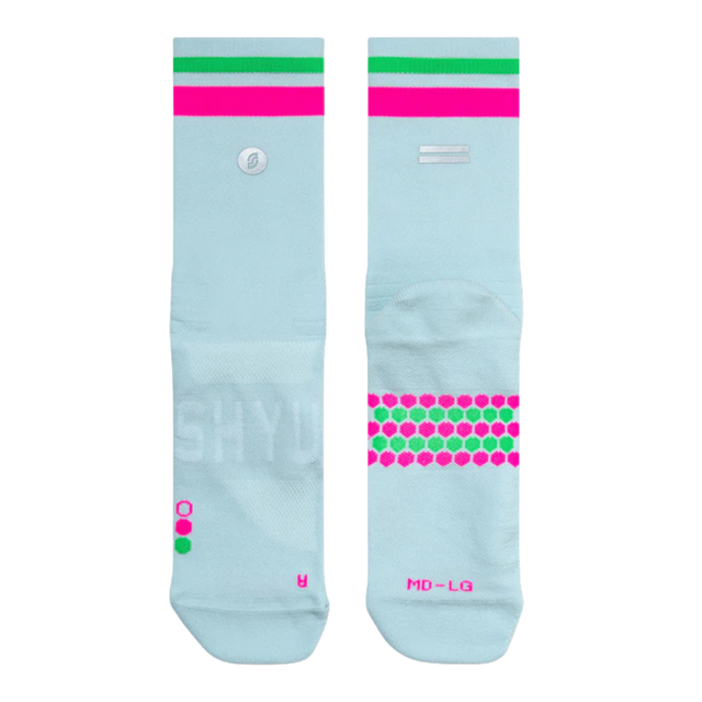 SHYU - Racing Socks - Foam/Pink/Green (Flat lay)