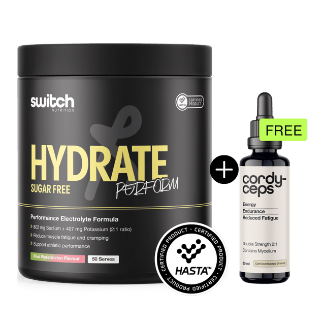 Switch Nutrition - Hydrate Perform Sugar Free - Kiwi Watermelon + FREE 60ml Liquid Cordyceps - Aid Station