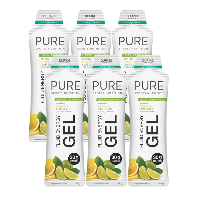 PURE Sports Nutrition - Fluid Energy Gels - Lemon Lime 30g (with caffeine) (Pack of 6)