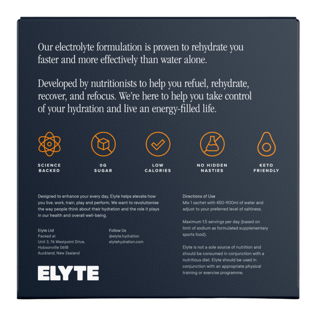 Elyte - Hydration Powder Sachets - Orange (Back)
