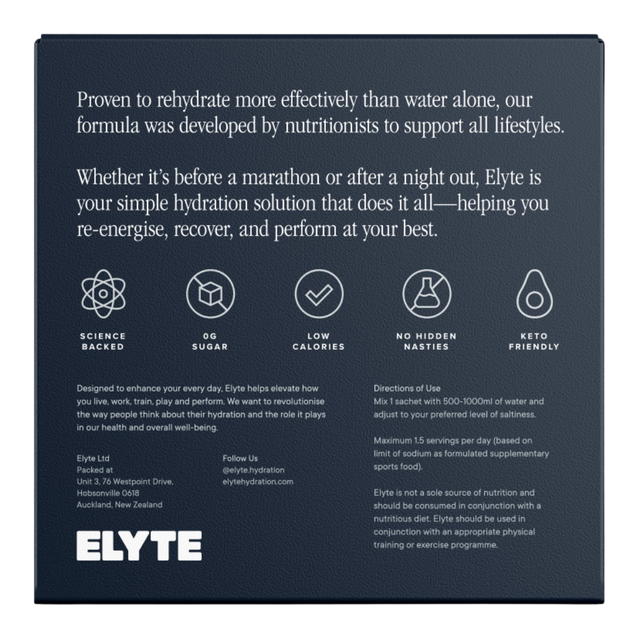 Elyte - Hydration Powder Sachets - Variety Pack (Back)