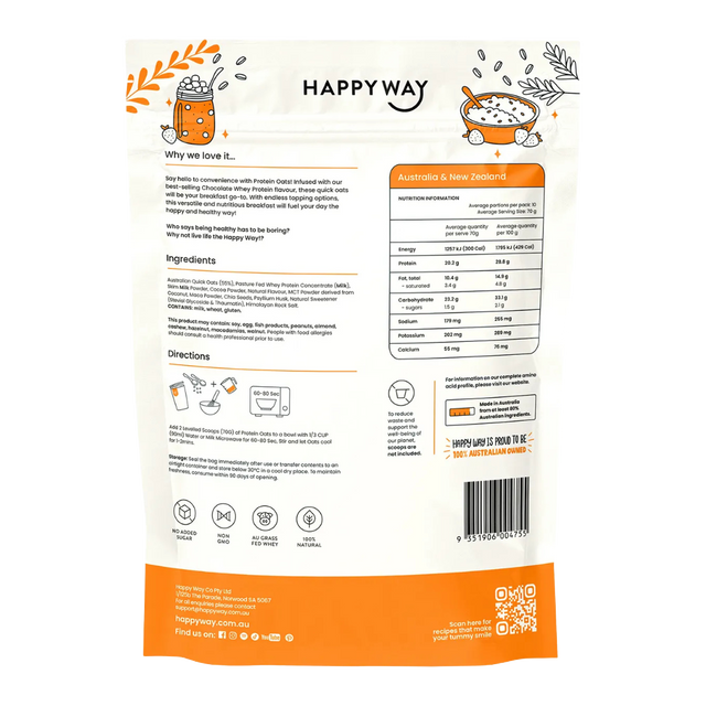 HappyWay - Whey Protein Quick 700g - Oats Chocolate (Back)