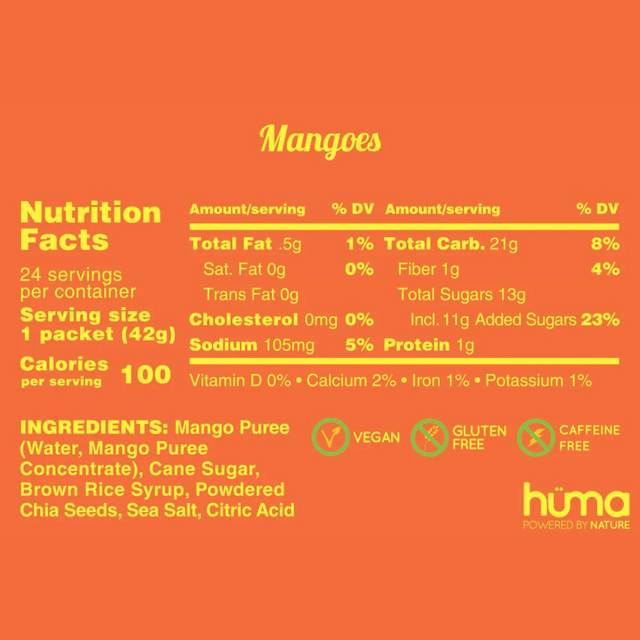 Huma Gel - Original - Mangoes - Nutrition Chart