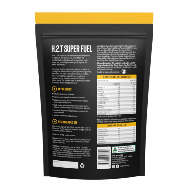 Ludic Nutrition - H.2.T Superfuel - Tropical Mango - 20 Serve Bag (600g) - Back