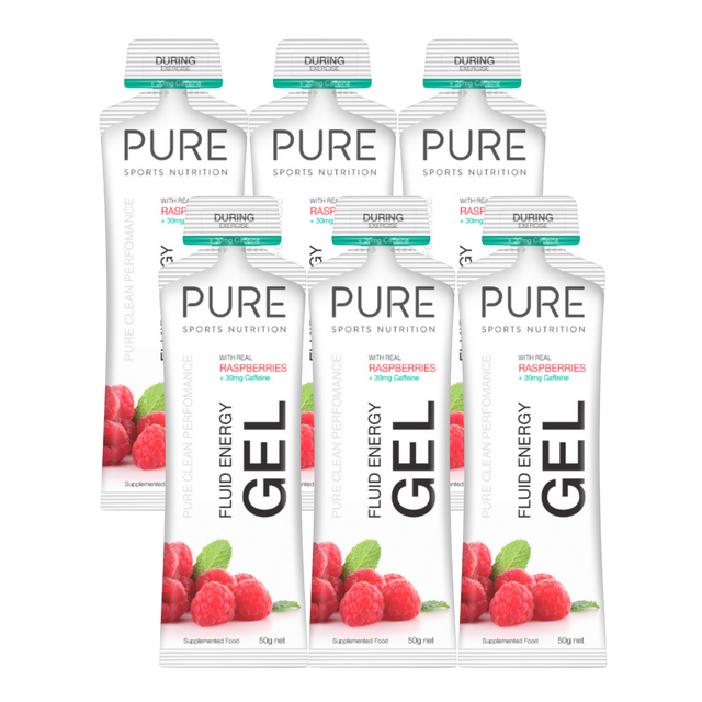 PURE Sports Nutrition - Fluid Energy Gels - Raspberry (with caffeine) (Pack of 6)