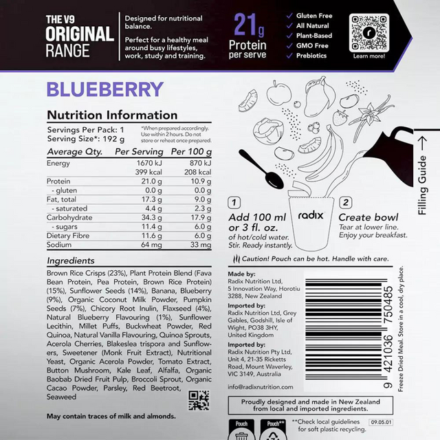 Radix Nutrition - Original Breakfast v9.0 - Blueberry - Nutrition