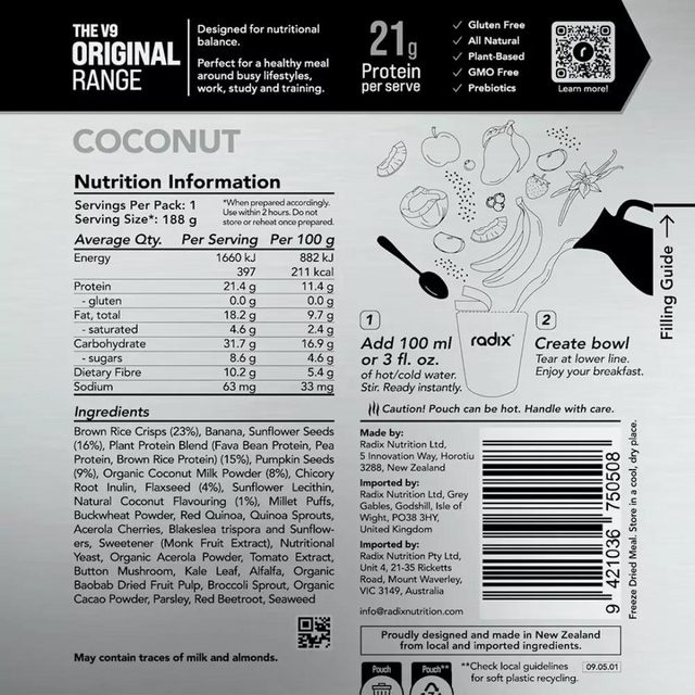 Radix Nutrition - Original Breakfast v9.0 - Coconut - Nutrition