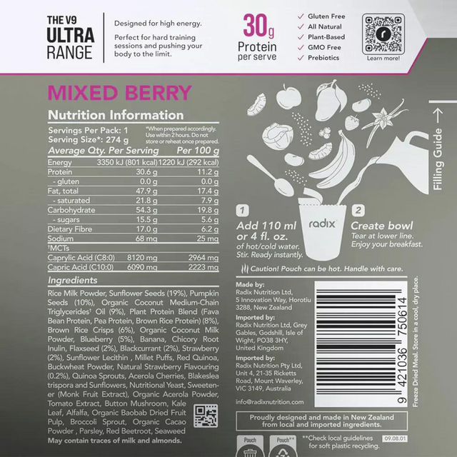 Radix Nutrition - Ultra Breakfast v9.0 - Mixed Berry - Nutrition