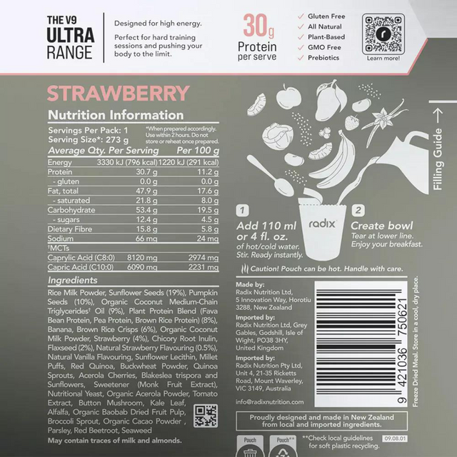 Radix Nutrition - Ultra Breakfast v9.0 - Strawberry - Nutrition