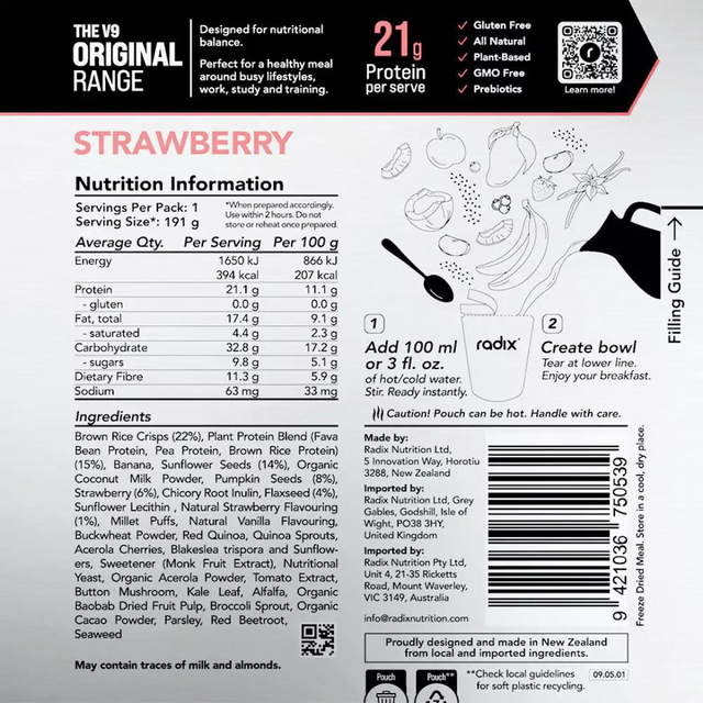 Radix Nutrition - Original Breakfast v9.0 - Strawberry - Nutrition