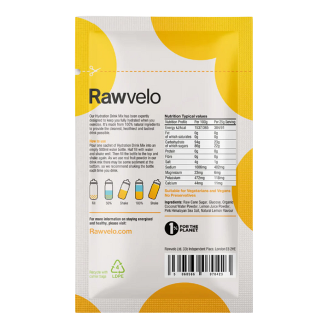 Rawvelo - Hydration Drink Mix Powder Sachet -  Lemon - Back