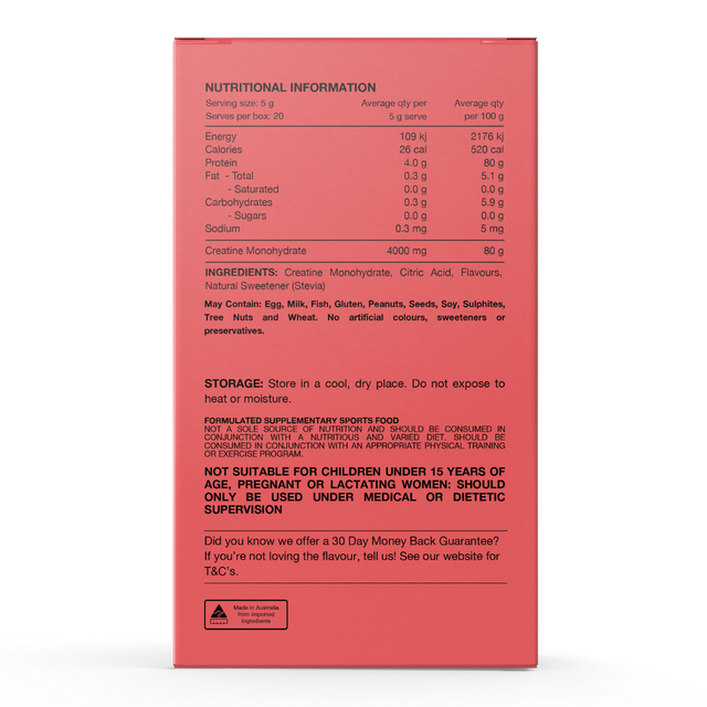 Switch Nutrition - Flavoured Creatine Sachets - Raspberry (Back)