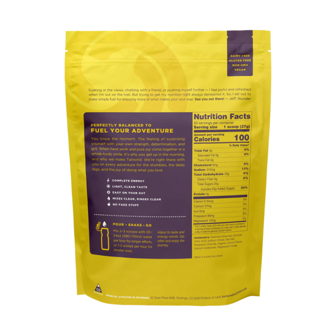 Tailwind Nutrition - Non-Caffeinated Endurance Fuel Bag - Lemon (1350g) - Back