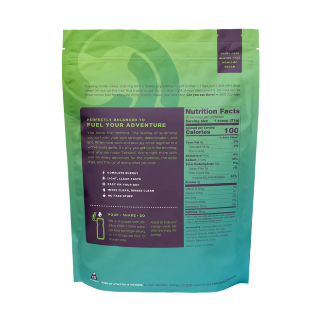 Tailwind Nutrition - Caffeinated Endurance Fuel Bag - Matcha (1350g) - Back