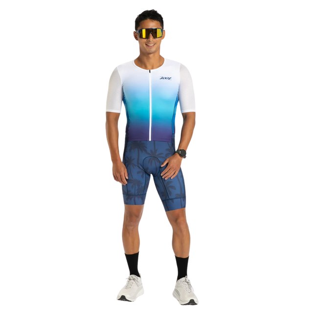 Zoot Men's Ltd Tri Aero FZ Racesuit in Paradise colourway - front view