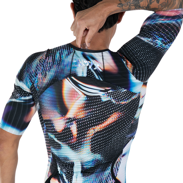 Zoot Men's Ultra Tri P1X Racesuit in Afterburn colourway - close-up of back ice pocket