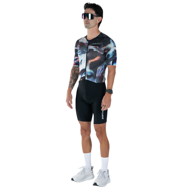 Zoot Men's Ultra Tri P1X Racesuit in Afterburn colourway - left front angle view