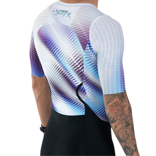 Zoot Men's Ultra Tri P1X Racesuit in Nova colourway - close-up of back sublimation print detail