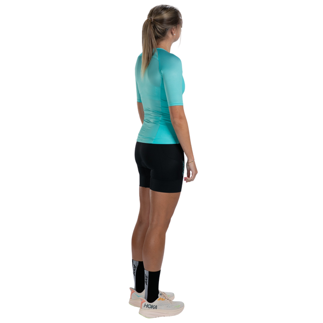 Zoot Women's Core Tri Jersey in Aqua Blue colourway - side view