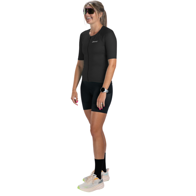 Zoot Women's Core Tri Jersey in Jet Black colourway - front angle view