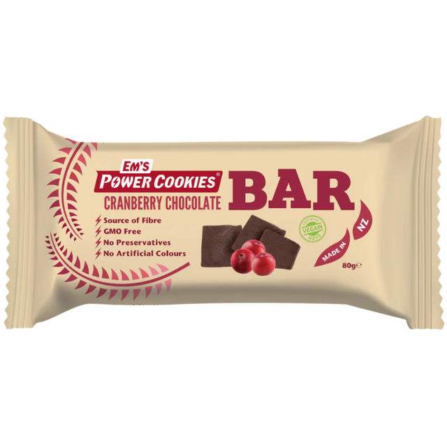 Em's Power Cookies - Energy Bars - Cranberry Chocolate (Vegan) 80g